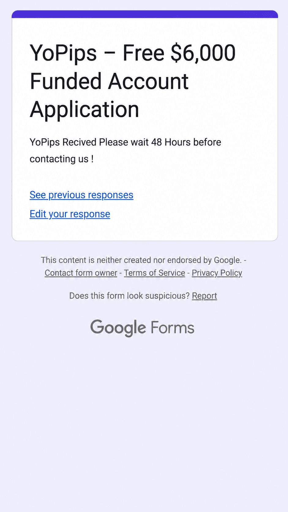 Google Form Submission Confirmation Screenshot