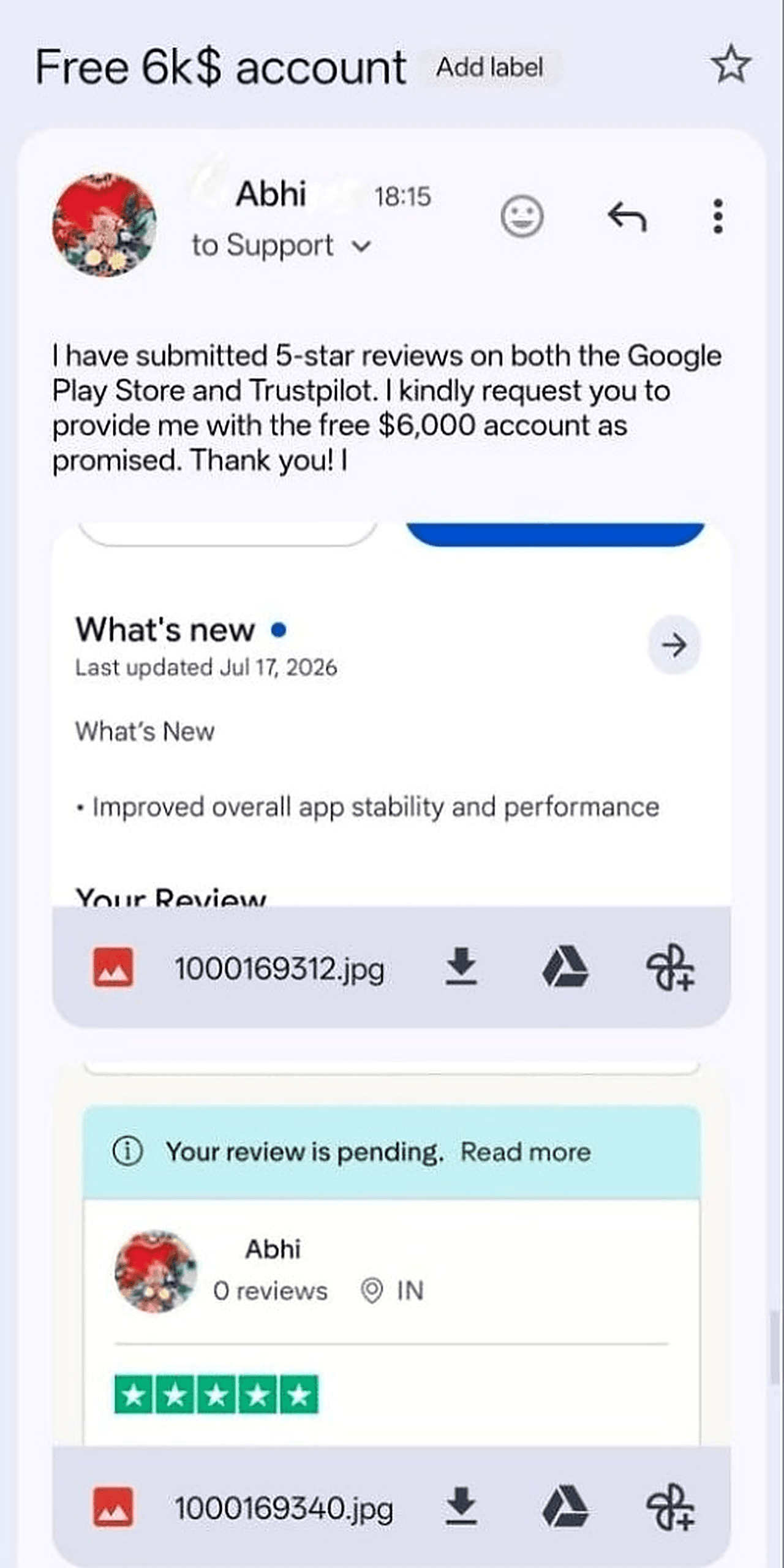 Email Review Proof Submission Screenshot