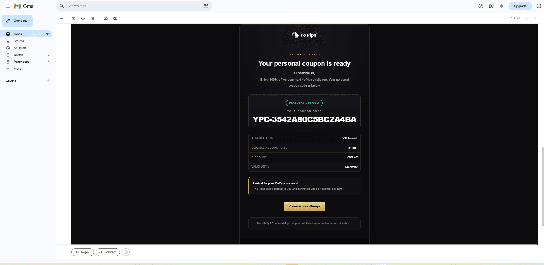 Step 1 — Select a YoPips challenge account size