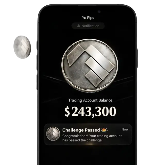 Yo Pips prop trading platform mobile app - funded trader challenge dashboard